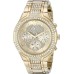 GUESS Women's Gold-Tone Stainless Steel Crystal Embellished Bracelet Watch with Day, Date + 24 Hour Military/Int'l Time. Color: Gold-Tone (Model: U0628L2)